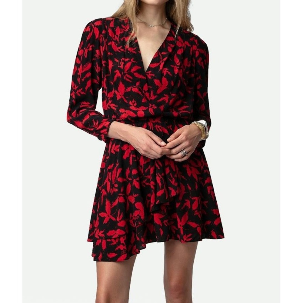 Zadig‎ & Voltaire Rogers Soft Ikat Mini Dress Red Black Noir size XS NWT